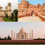 A promotional banner for the Perfect Agra Tour Packages, showcasing the majestic Taj Mahal and the historic Agra Fort.