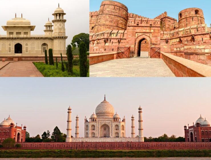 A promotional banner for the Perfect Agra Tour Packages, showcasing the majestic Taj Mahal and the historic Agra Fort.