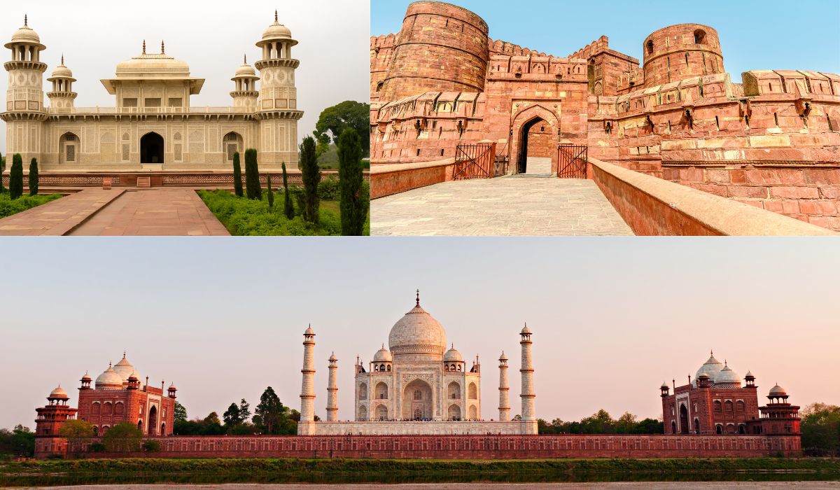 A promotional banner for the Perfect Agra Tour Packages, showcasing the majestic Taj Mahal and the historic Agra Fort.