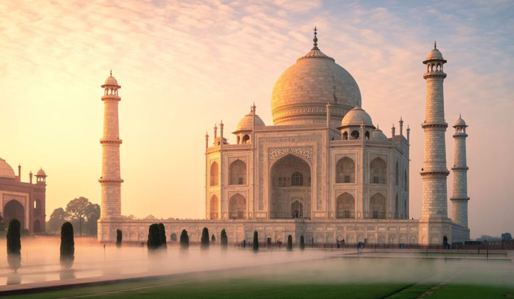 Taj Mahal early morning view in winter