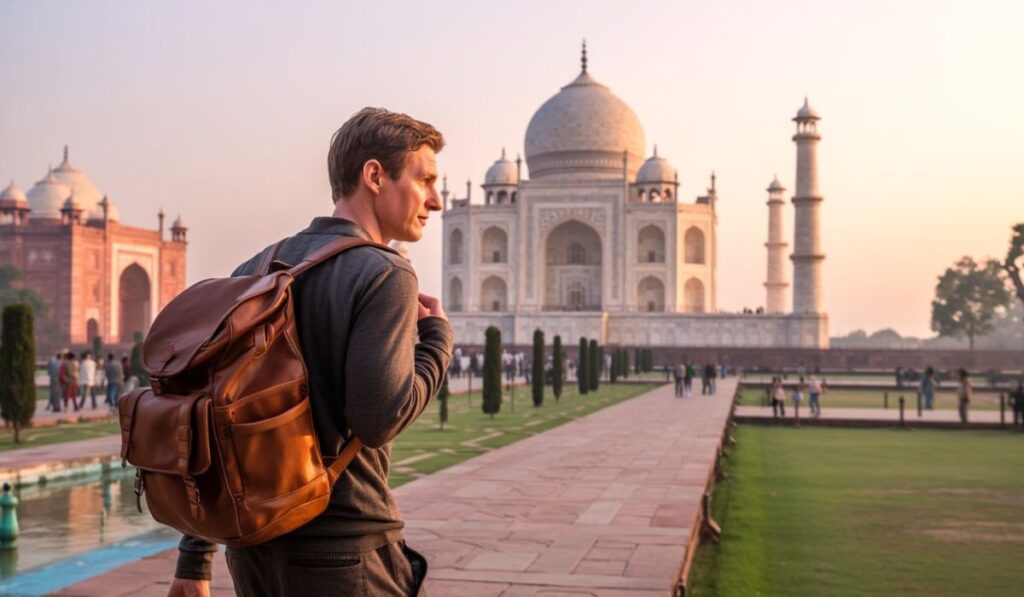 A tourist of USA visiting Agra and especially for the Taj Mahal by the Agra tour Packages.
