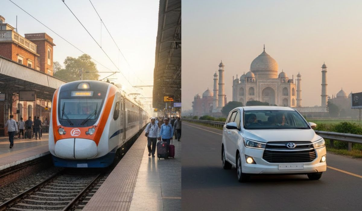 Agra by car vs Agra by train comparison for one-day Taj Mahal trip from Delhi