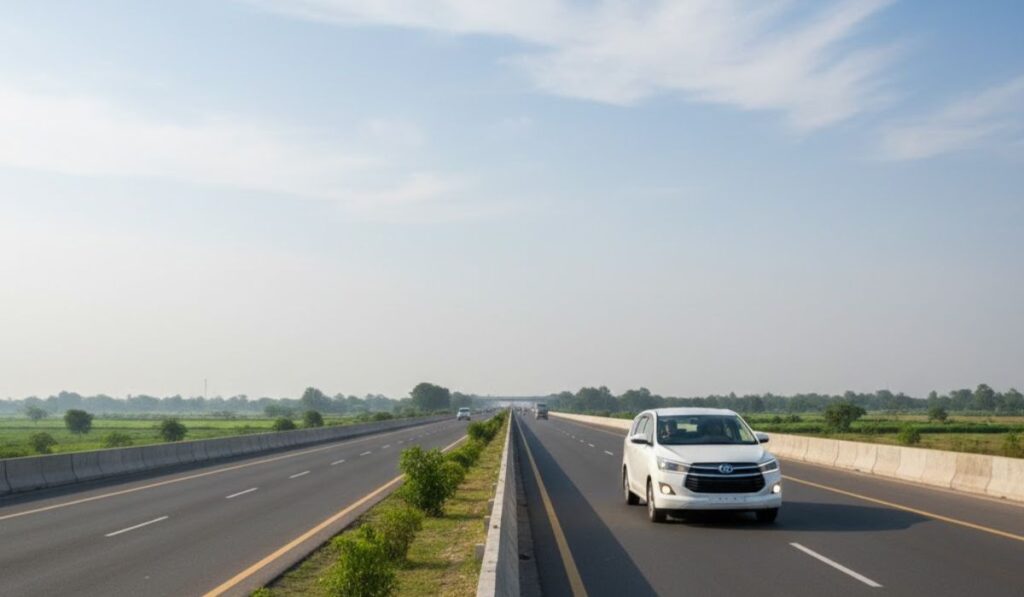 Private car travel on highway from Delhi to Agra for one-day trip
