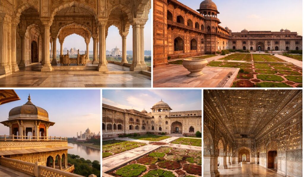 Important places inside Agra Fort including Jahangiri Mahal, Diwan-i-Khas and Musamman Burj