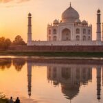 Taj Mahal reflection from Mehtab Bagh at sunset