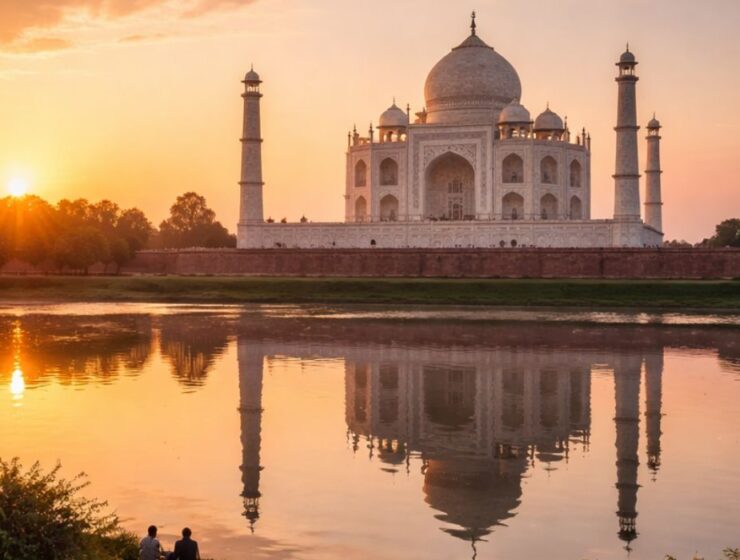 Taj Mahal reflection from Mehtab Bagh at sunset