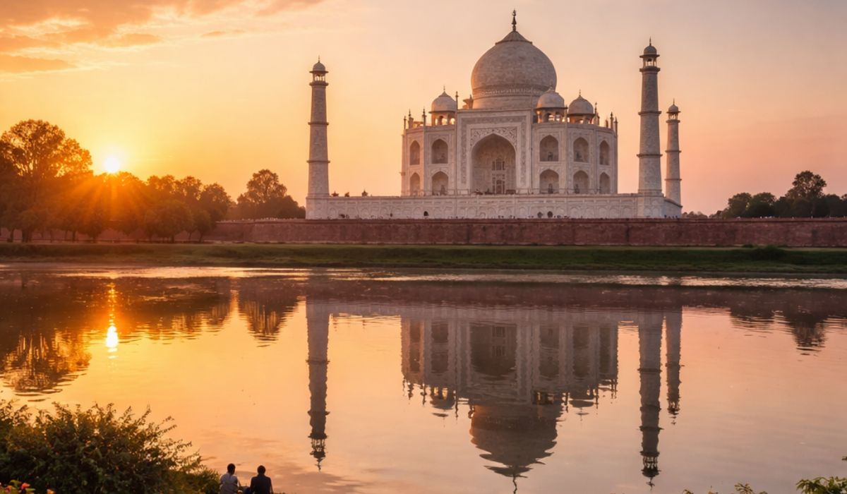 Taj Mahal reflection from Mehtab Bagh at sunset