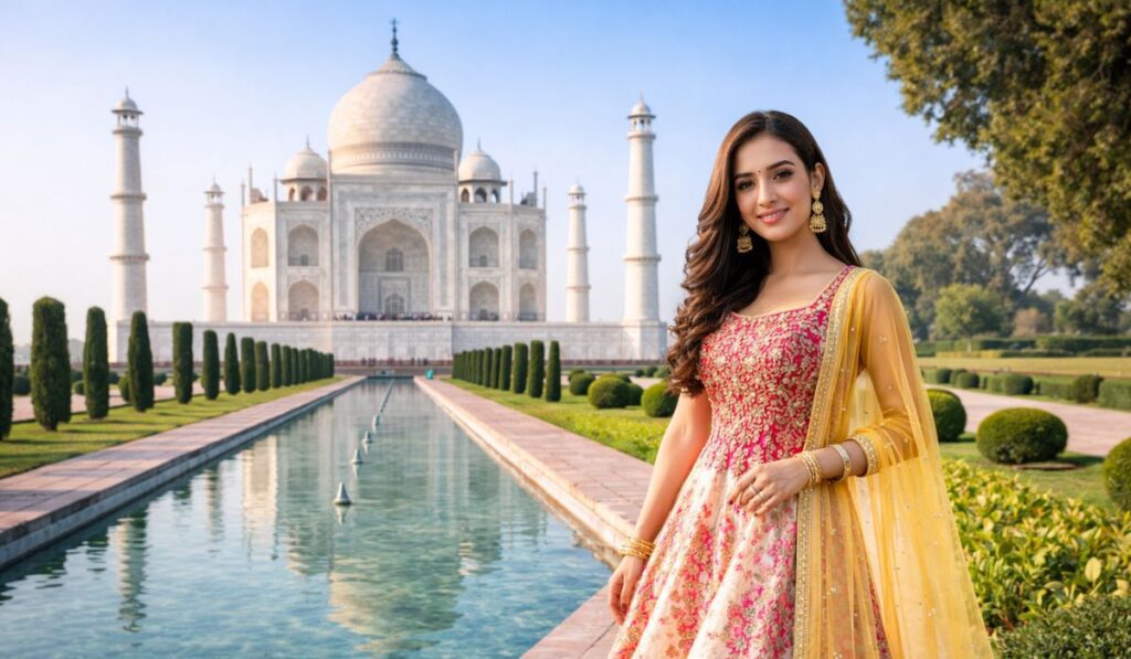 tourist wearing traditional dress at taj mahal outfit ideas