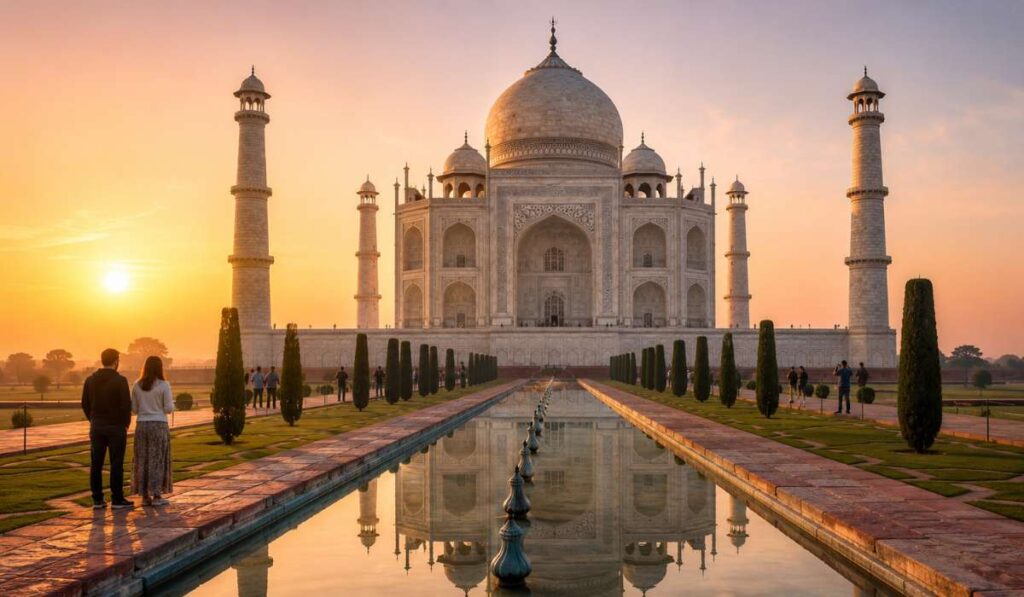 Taj Mahal at sunrise during a Golden Triangle Tour India itinerary