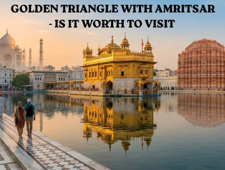 Golden Temple in Amritsar with the Taj Mahal, Hawa Mahal, and Wagah Border representing the Golden Triangle with Amritsar itinerary.